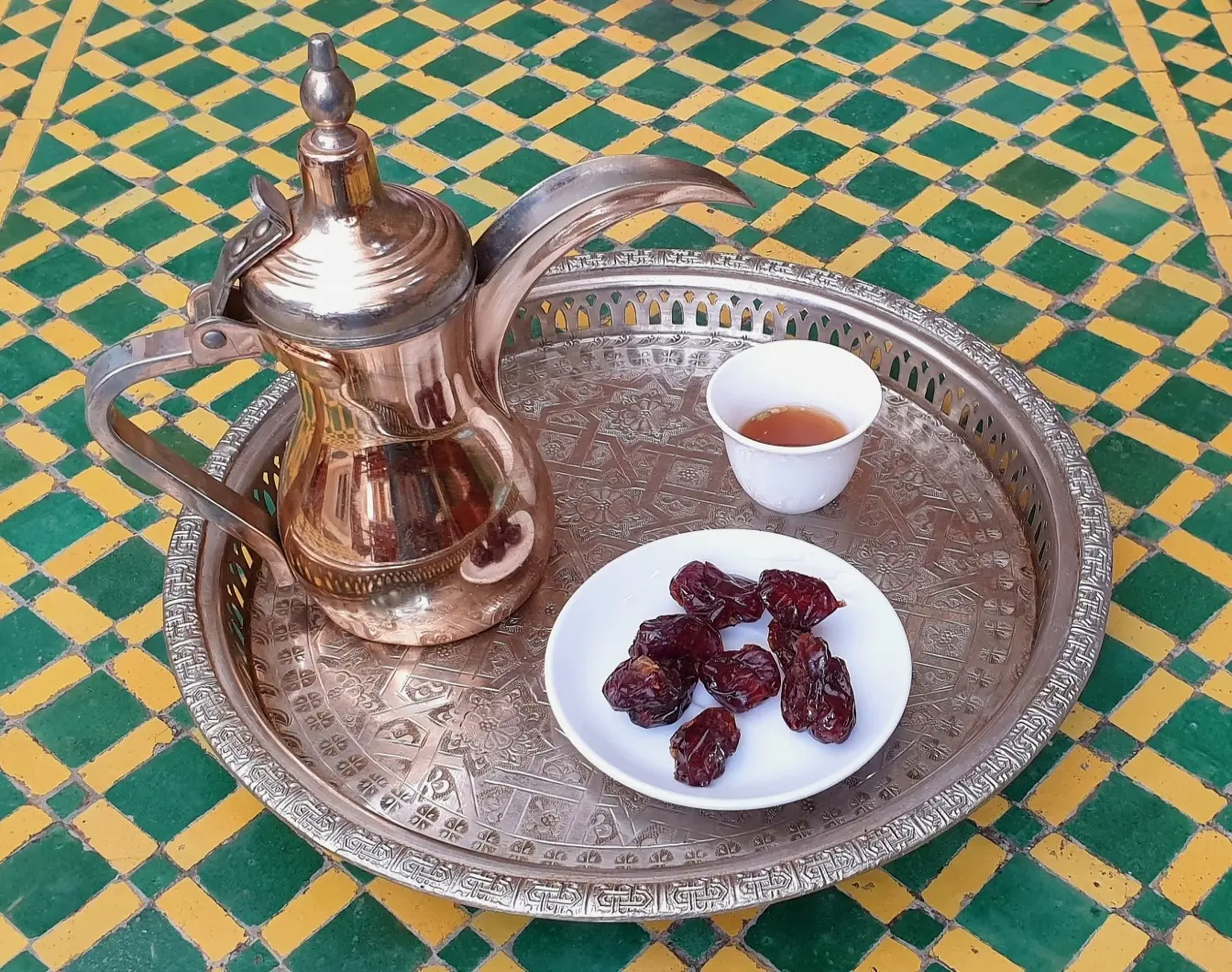 In the United Arab Emirates my Arabian coffee was served with a small plate of dates